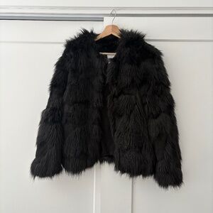 Mango Black Faux Fur Jacket – Elegant & Cozy Statement Piece